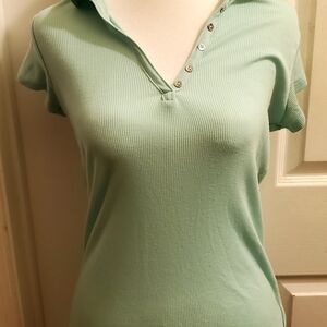 Guess Green Cap Sleeve Fitted Polo Shirt